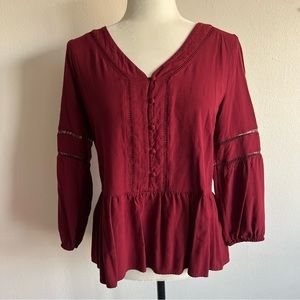 LOFT Burgundy Peplum Blouse